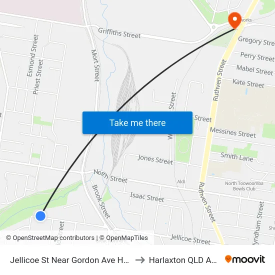 Jellicoe St Near Gordon Ave Hail 'N' Ride to Harlaxton QLD Australia map