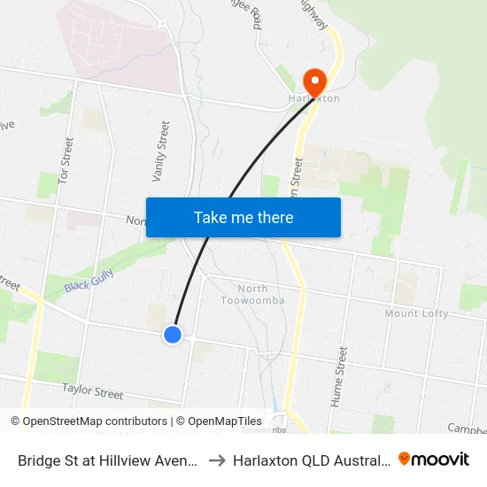 Bridge St at Hillview Avenue to Harlaxton QLD Australia map
