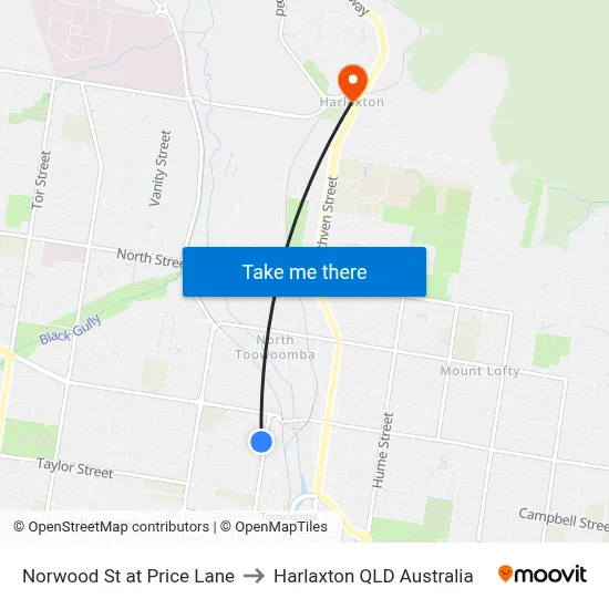 Norwood St at Price Lane to Harlaxton QLD Australia map