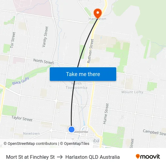 Mort St at Finchley St to Harlaxton QLD Australia map