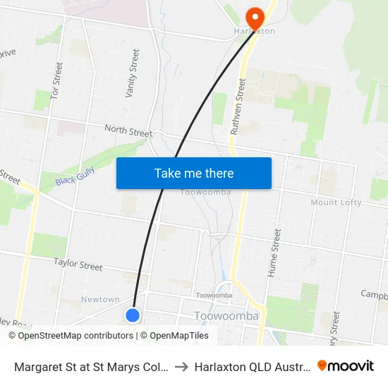 Margaret St at St Marys College to Harlaxton QLD Australia map