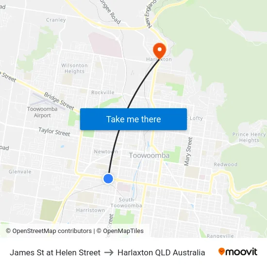 James St at Helen Street to Harlaxton QLD Australia map