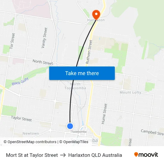 Mort St at Taylor Street to Harlaxton QLD Australia map