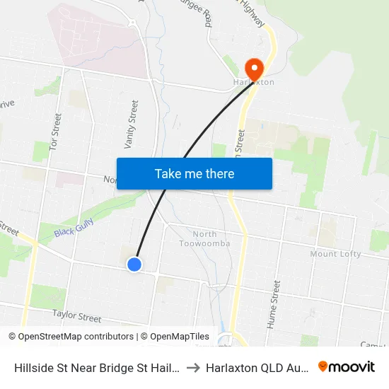 Hillside St Near Bridge St Hail 'N' Ride to Harlaxton QLD Australia map