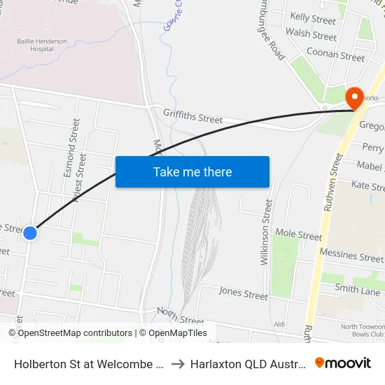 Holberton St at Welcombe Ave to Harlaxton QLD Australia map