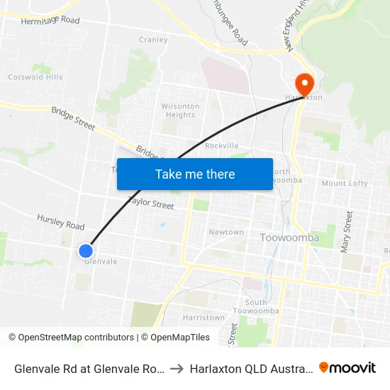 Glenvale Rd at Glenvale Road to Harlaxton QLD Australia map