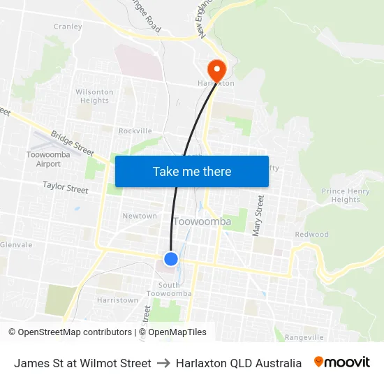James St at Wilmot Street to Harlaxton QLD Australia map