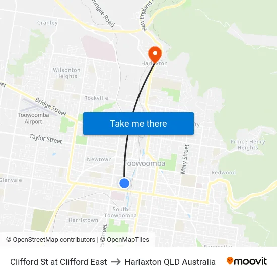 Clifford St at Clifford East to Harlaxton QLD Australia map