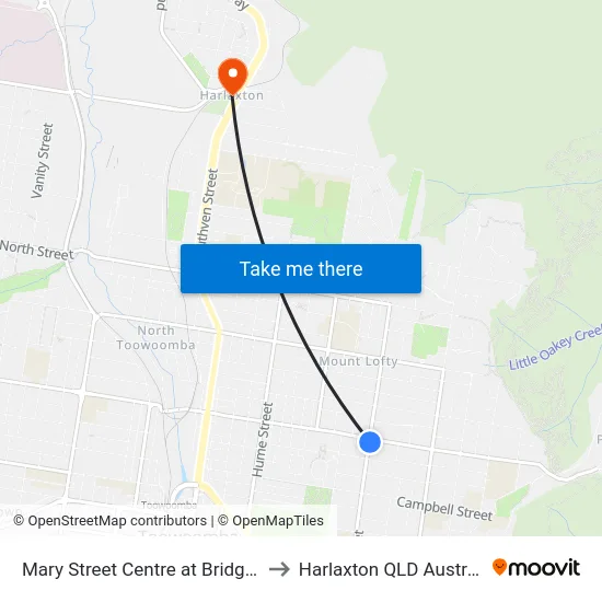 Mary Street Centre at Bridge St to Harlaxton QLD Australia map