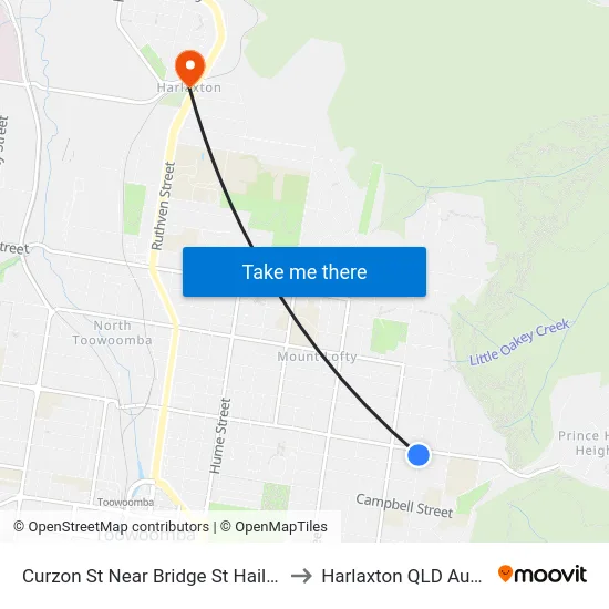 Curzon St Near Bridge St Hail 'N' Ride to Harlaxton QLD Australia map
