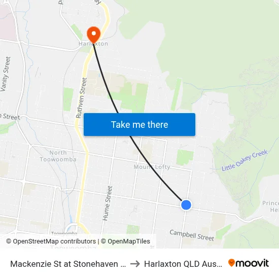 Mackenzie St at Stonehaven Street to Harlaxton QLD Australia map