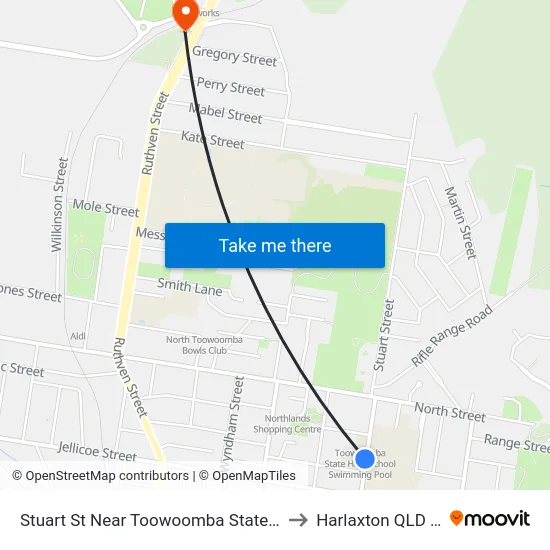 Stuart St Near Toowoomba State High School Hnr to Harlaxton QLD Australia map