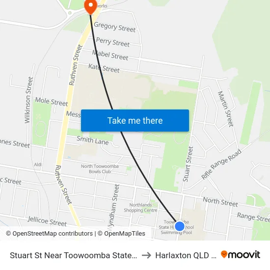 Stuart St Near Toowoomba State High School Hnr to Harlaxton QLD Australia map