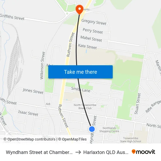 Wyndham Street at Chamberlain St to Harlaxton QLD Australia map
