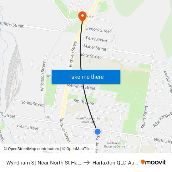 Wyndham St Near North St Hail 'N' Ride to Harlaxton QLD Australia map