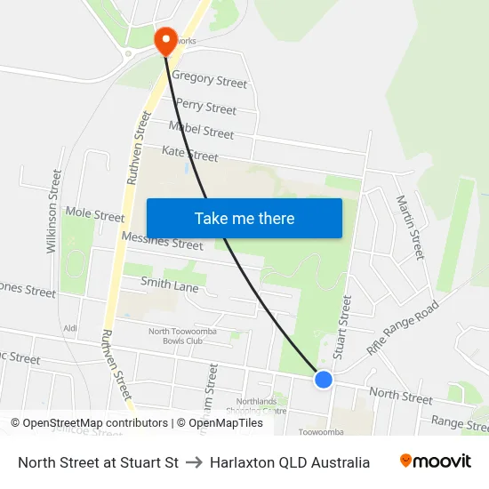 North Street at Stuart St to Harlaxton QLD Australia map