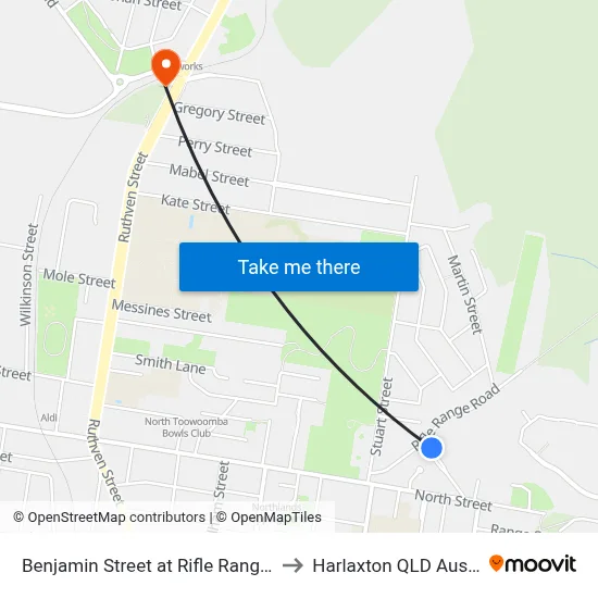 Benjamin Street at Rifle Range Road to Harlaxton QLD Australia map