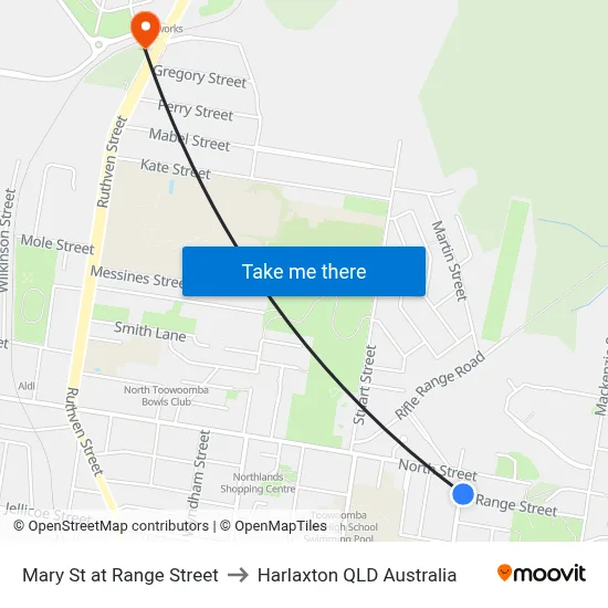 Mary St at Range Street to Harlaxton QLD Australia map