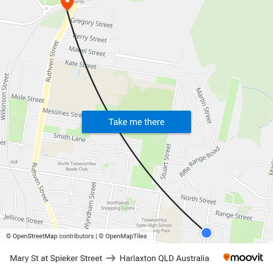 Mary St at Spieker Street to Harlaxton QLD Australia map