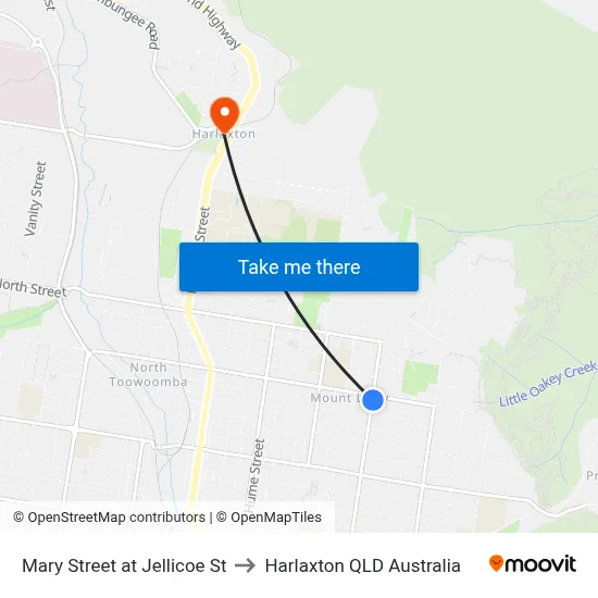 Mary Street at Jellicoe St to Harlaxton QLD Australia map