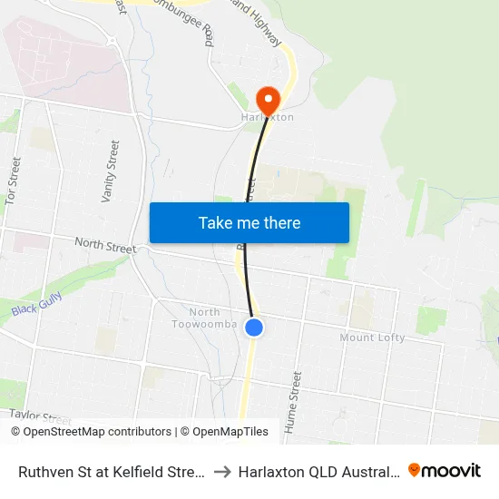 Ruthven St at Kelfield Street to Harlaxton QLD Australia map
