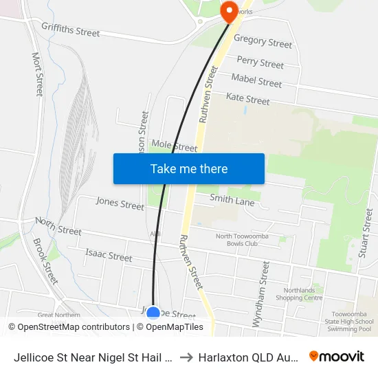 Jellicoe St Near Nigel St Hail 'N' Ride to Harlaxton QLD Australia map