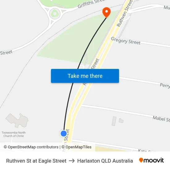 Ruthven St at Eagle Street to Harlaxton QLD Australia map