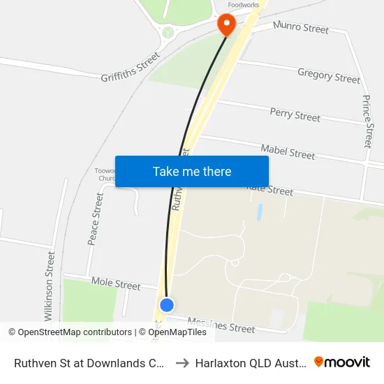 Ruthven St at Downlands College to Harlaxton QLD Australia map