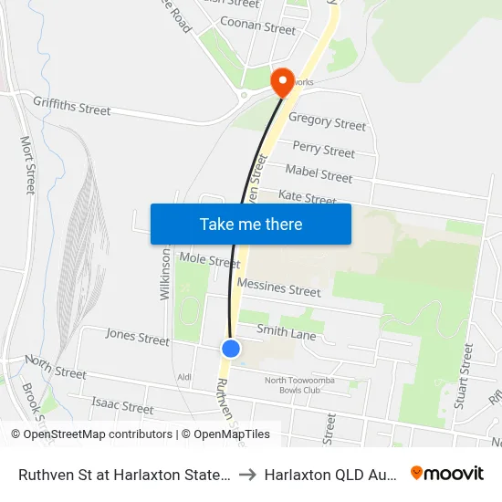 Ruthven St at Harlaxton State School to Harlaxton QLD Australia map