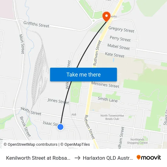Kenilworth Street at Robsart St to Harlaxton QLD Australia map