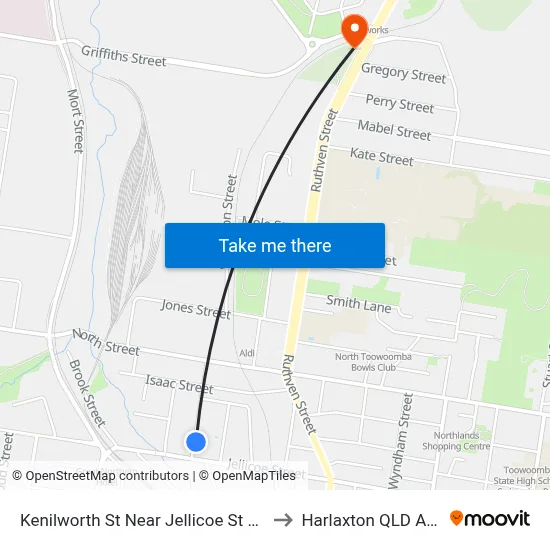 Kenilworth St Near Jellicoe St Hail 'N' Ride to Harlaxton QLD Australia map