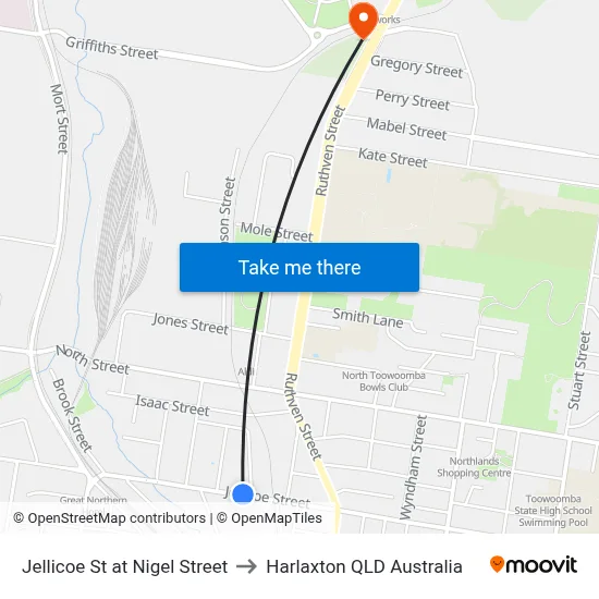Jellicoe St at Nigel Street to Harlaxton QLD Australia map