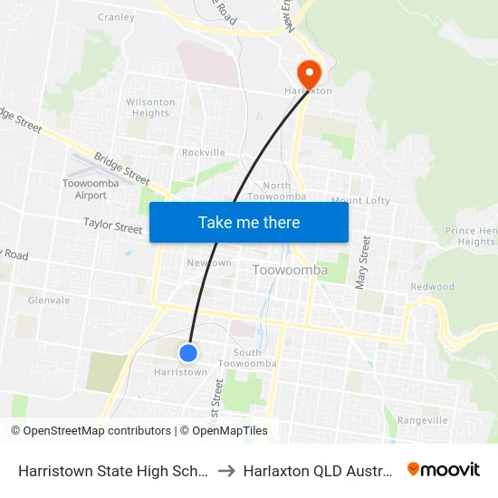 Harristown State High School to Harlaxton QLD Australia map
