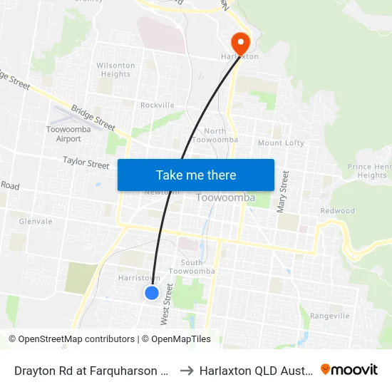 Drayton Rd at Farquharson Street to Harlaxton QLD Australia map