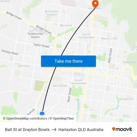 Ball St at Drayton Bowls to Harlaxton QLD Australia map