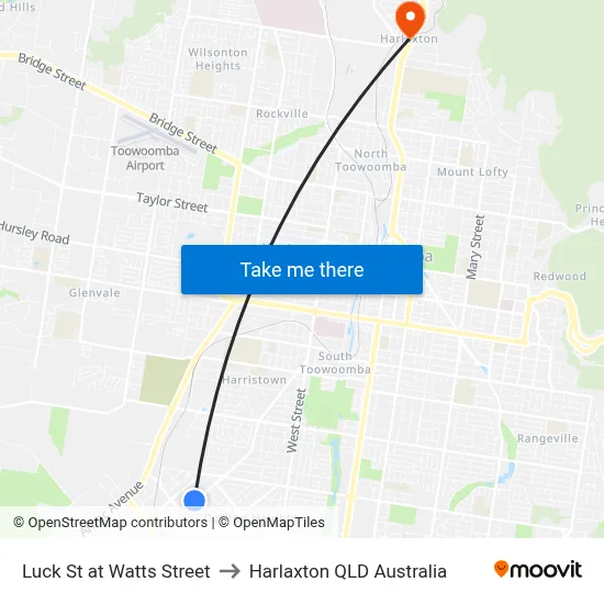 Luck St at Watts Street to Harlaxton QLD Australia map