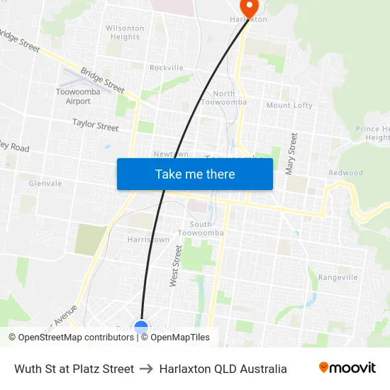 Wuth St at Platz Street to Harlaxton QLD Australia map