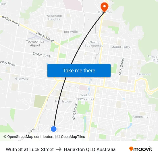 Wuth St at Luck Street to Harlaxton QLD Australia map