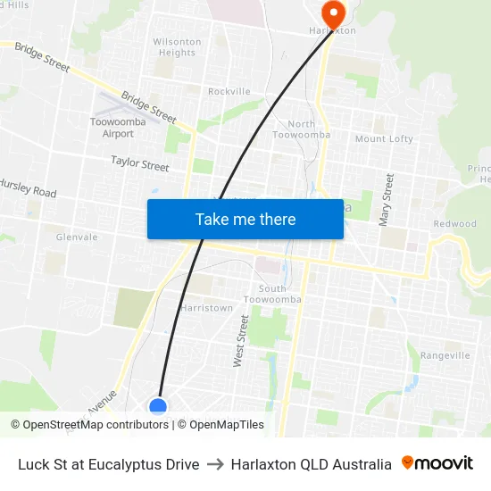 Luck St at Eucalyptus Drive to Harlaxton QLD Australia map