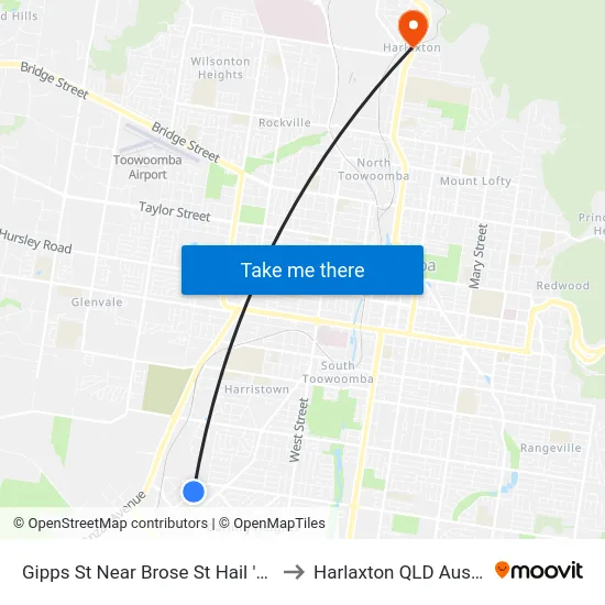 Gipps St Near Brose St Hail 'N' Ride to Harlaxton QLD Australia map