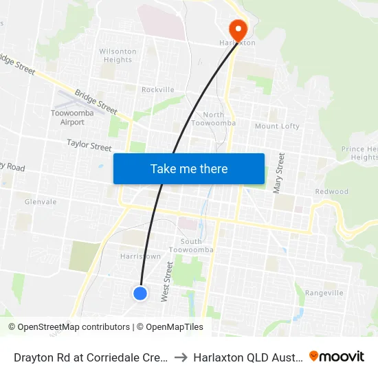 Drayton Rd at Corriedale Crescent to Harlaxton QLD Australia map
