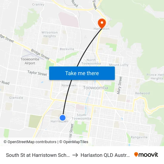 South St at Harristown School to Harlaxton QLD Australia map