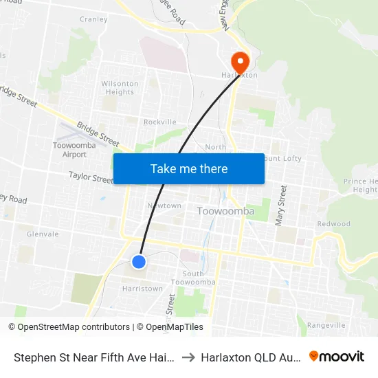 Stephen St Near Fifth Ave Hail 'N' Ride to Harlaxton QLD Australia map