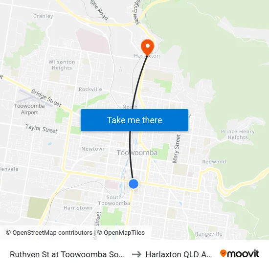 Ruthven St at Toowoomba South School to Harlaxton QLD Australia map