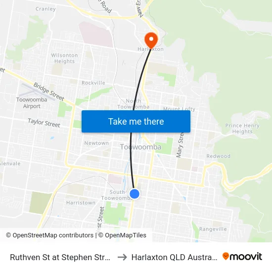 Ruthven St at Stephen Street to Harlaxton QLD Australia map