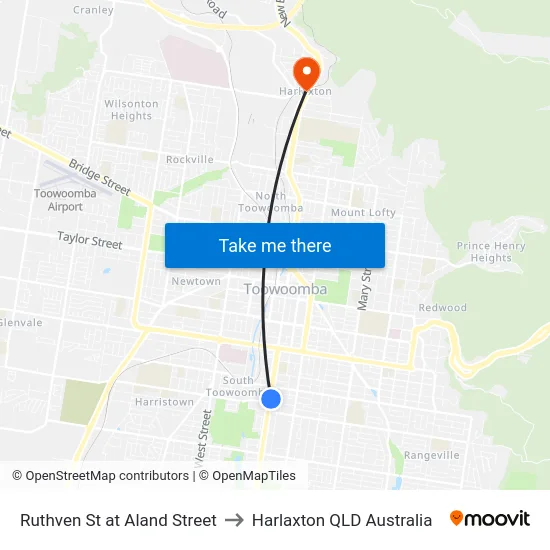 Ruthven St at Aland Street to Harlaxton QLD Australia map