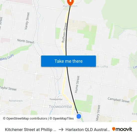 Kitchener Street at Phillip St to Harlaxton QLD Australia map
