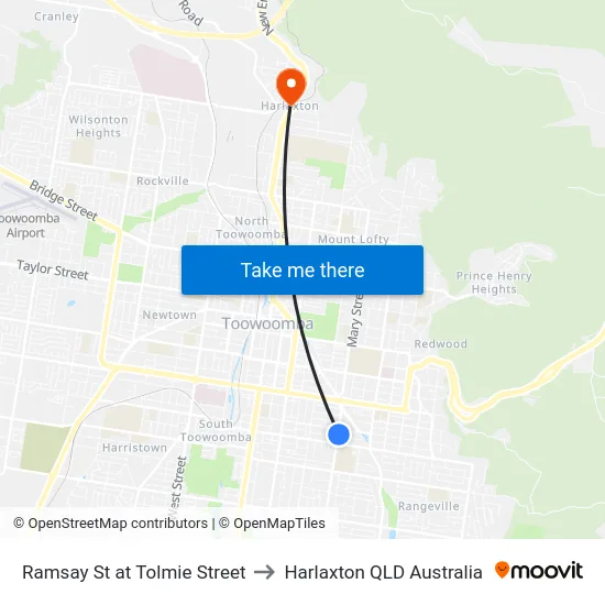 Ramsay St at Tolmie Street to Harlaxton QLD Australia map