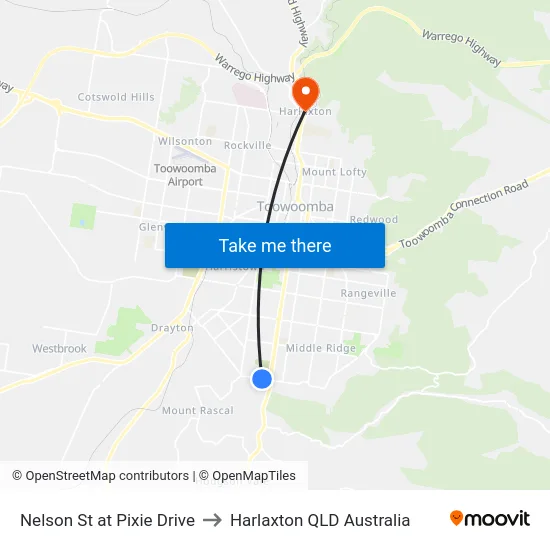 Nelson St at Pixie Drive to Harlaxton QLD Australia map