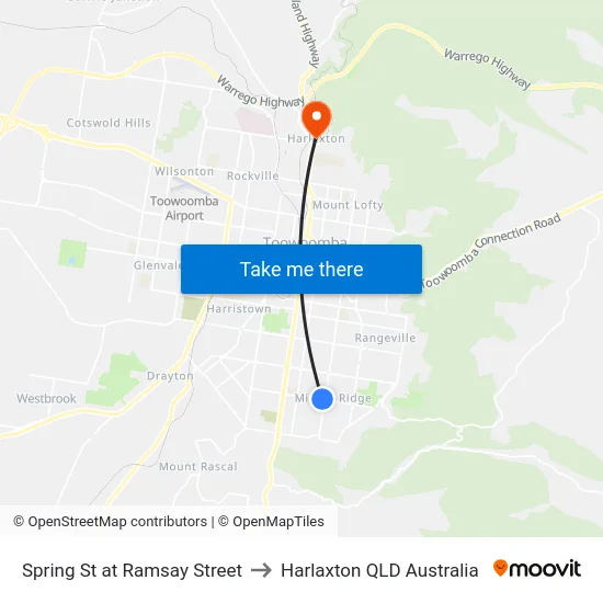 Spring St at Ramsay Street to Harlaxton QLD Australia map